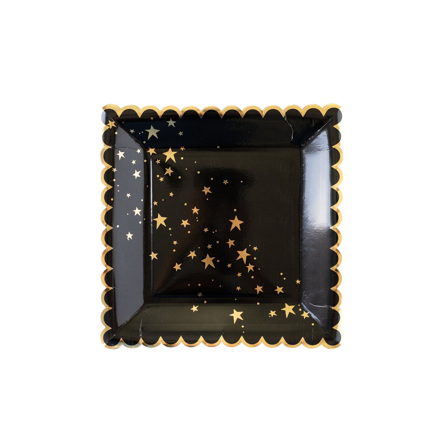 Gold Stars Black Scalloped Plate