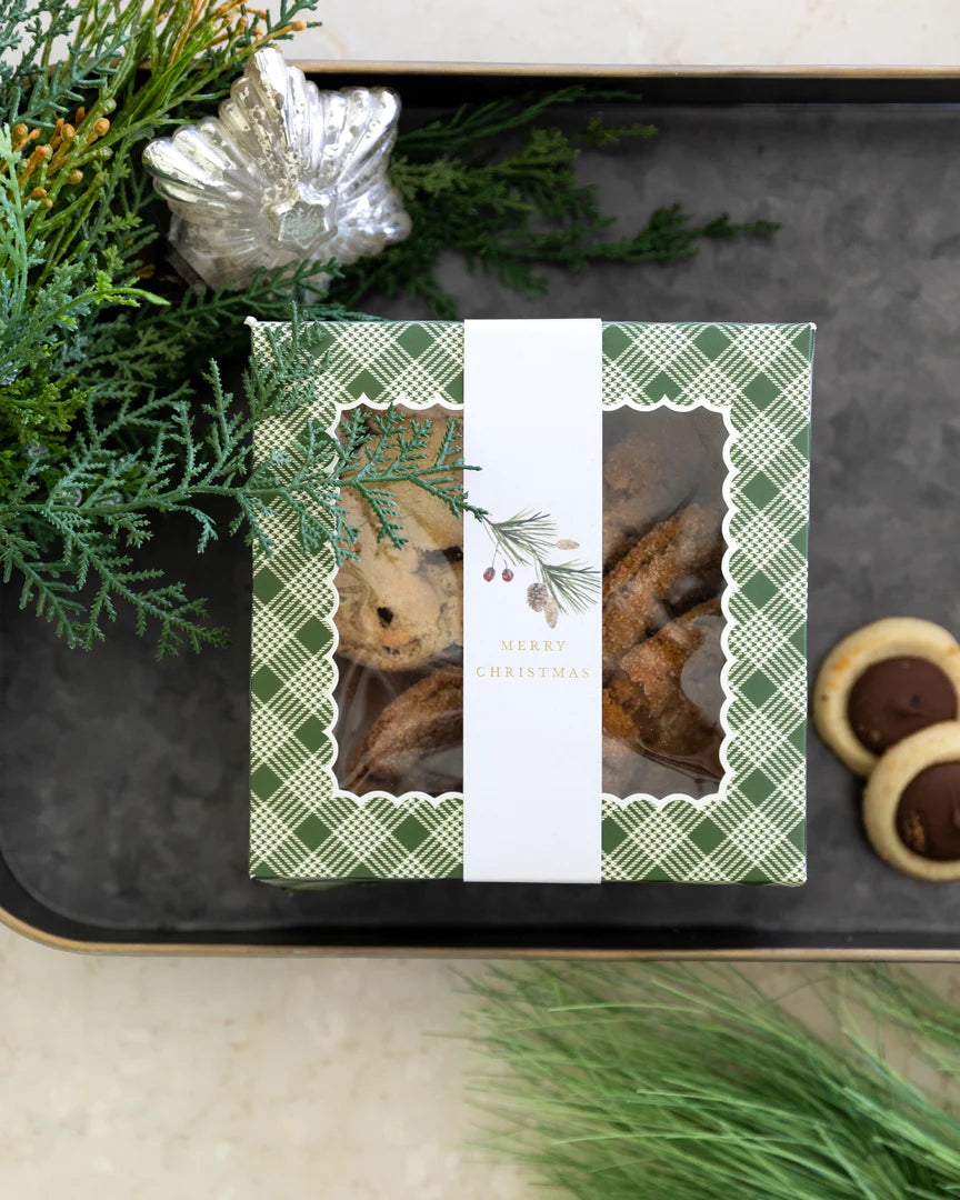 Botanical Christmas Green Plaid Cookie Box
