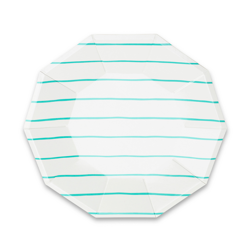 Aqua Frenchie Striped Small Plates