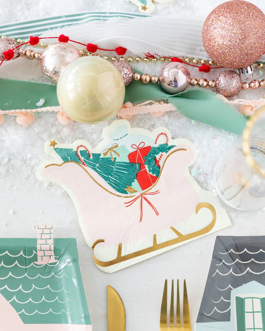 Village Christmas Sleigh Shaped Napkin