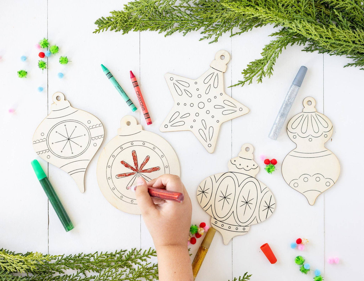 Wood Ornament Glitter Coloring DIY Project Kit