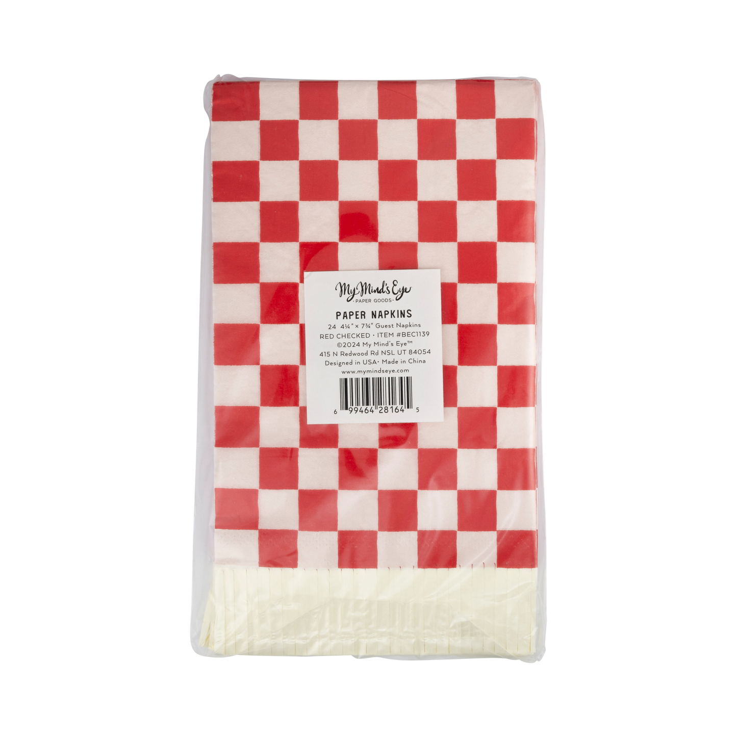 Red and Pink Checked Fringed Paper Dinner Napkins