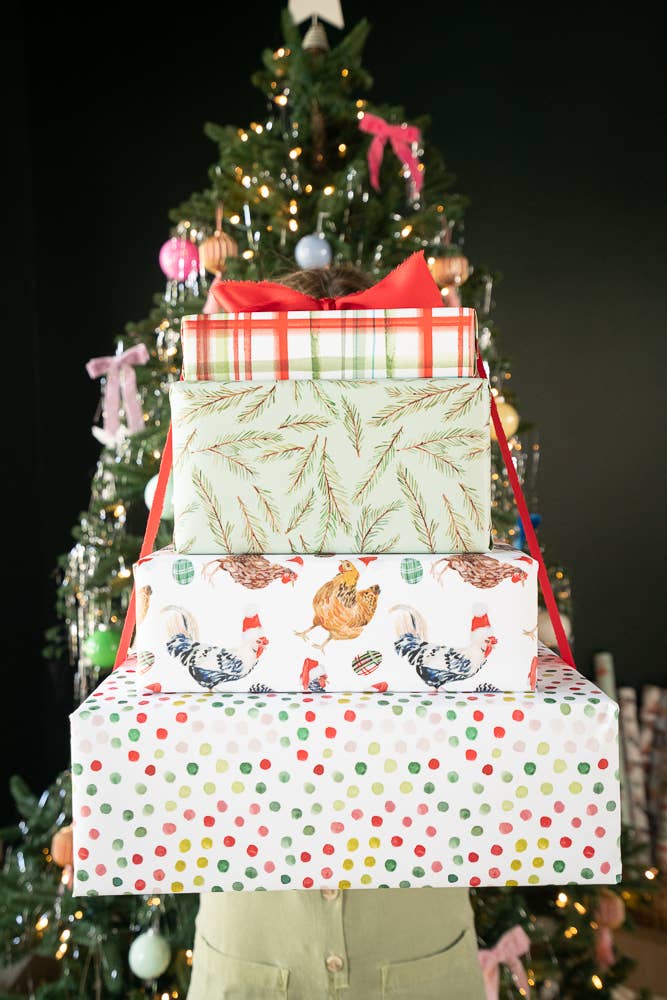Christmas Chickens in Santa Hats Gift Wrap Roll