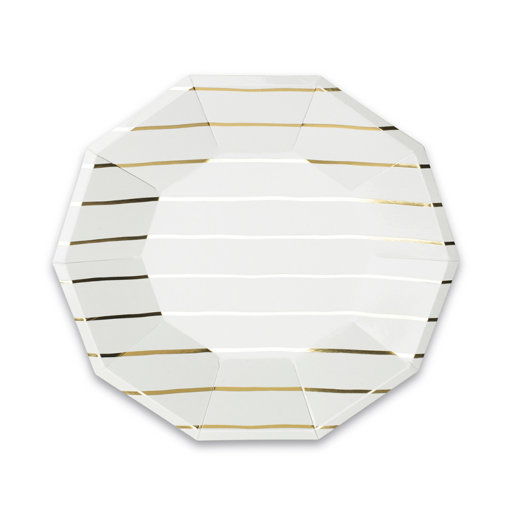 Frenchie Striped Gold Plates - 2 Size Options - 8 Pk.