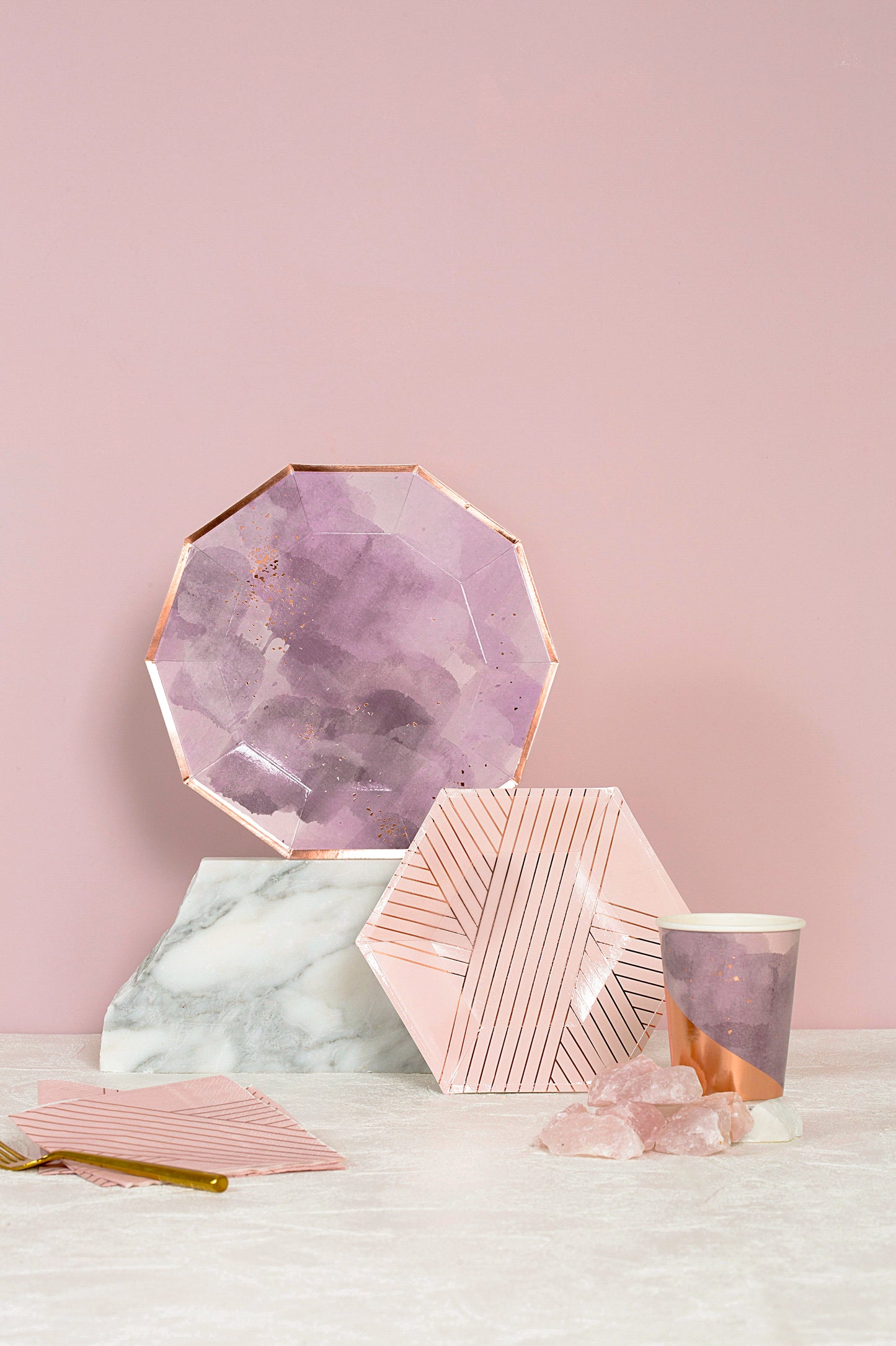 Amethyst - Pale Pink Striped Small Paper Plates
