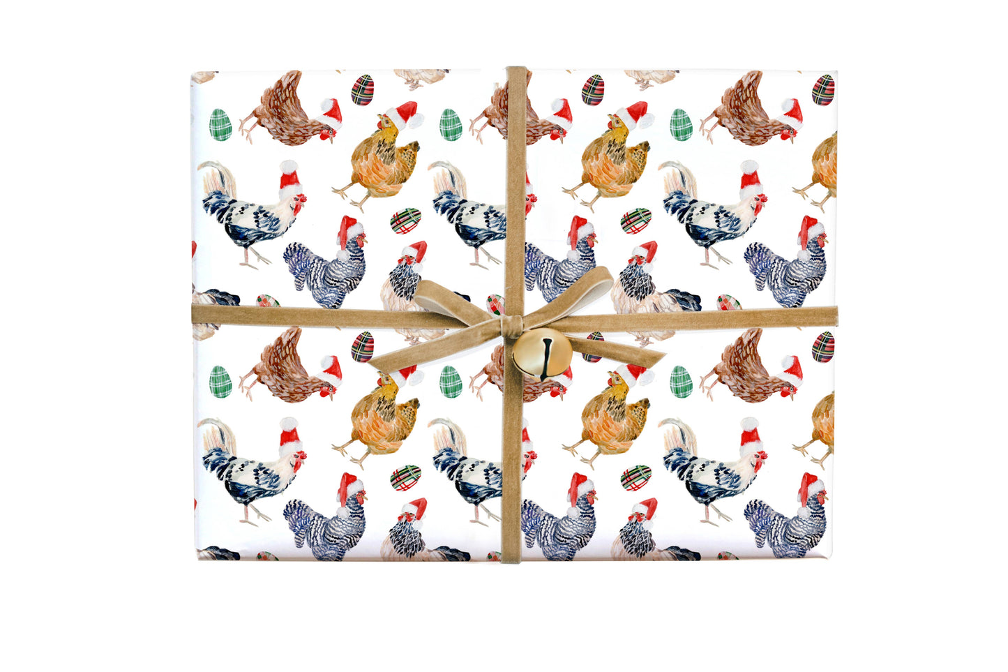 Christmas Chickens in Santa Hats Gift Wrap Roll