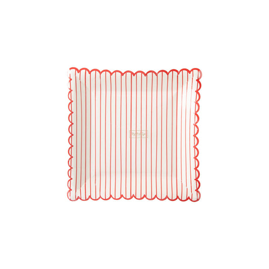 Valentine Red Striped Scalloped Plate