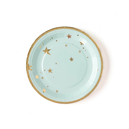 Baby Blue & Gold Star Paper Dinner Plates