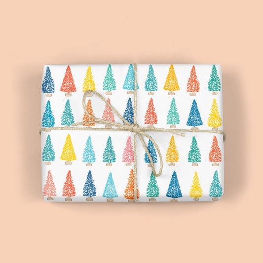 Rainbow Bottle Brush Trees Gift Wrap