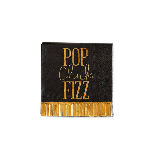 NYE839 - Pop Clink Fizz Fringed Cocktail Napkins