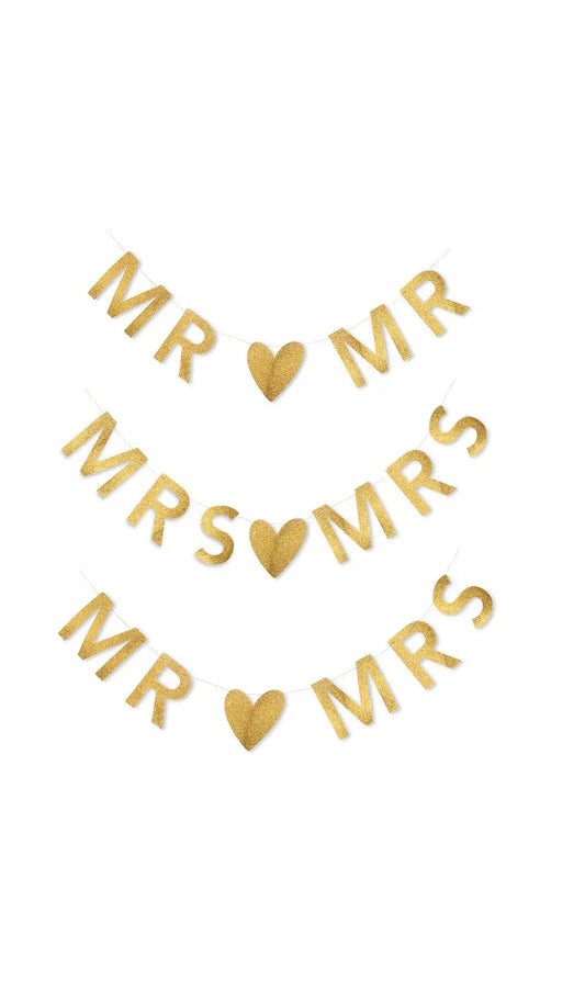 Customizable Newlywed Wedding Banner - Gold Glitter