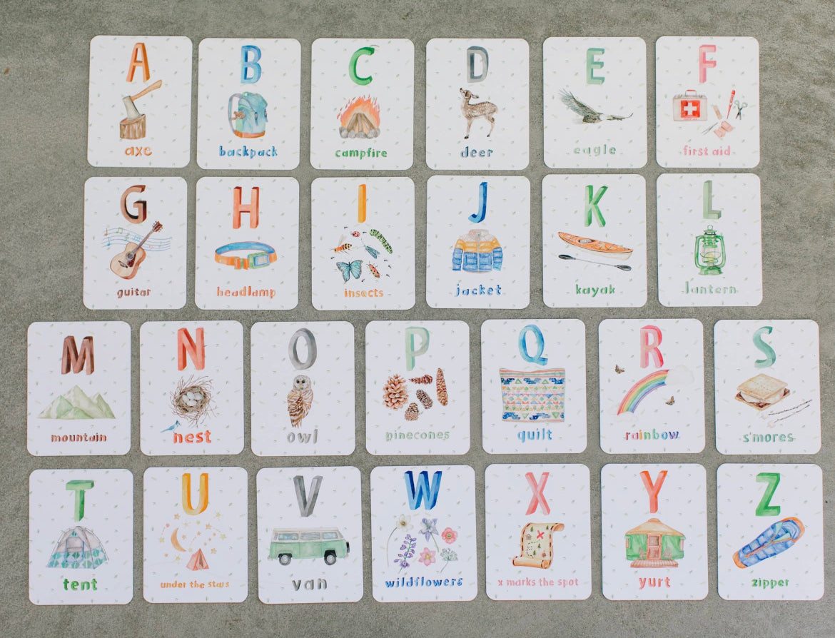 Camping Themed ABC Flashcards for Kids- Packadoo