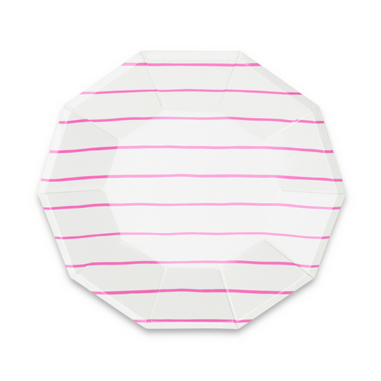 Pink Frenchie Striped Large Plates